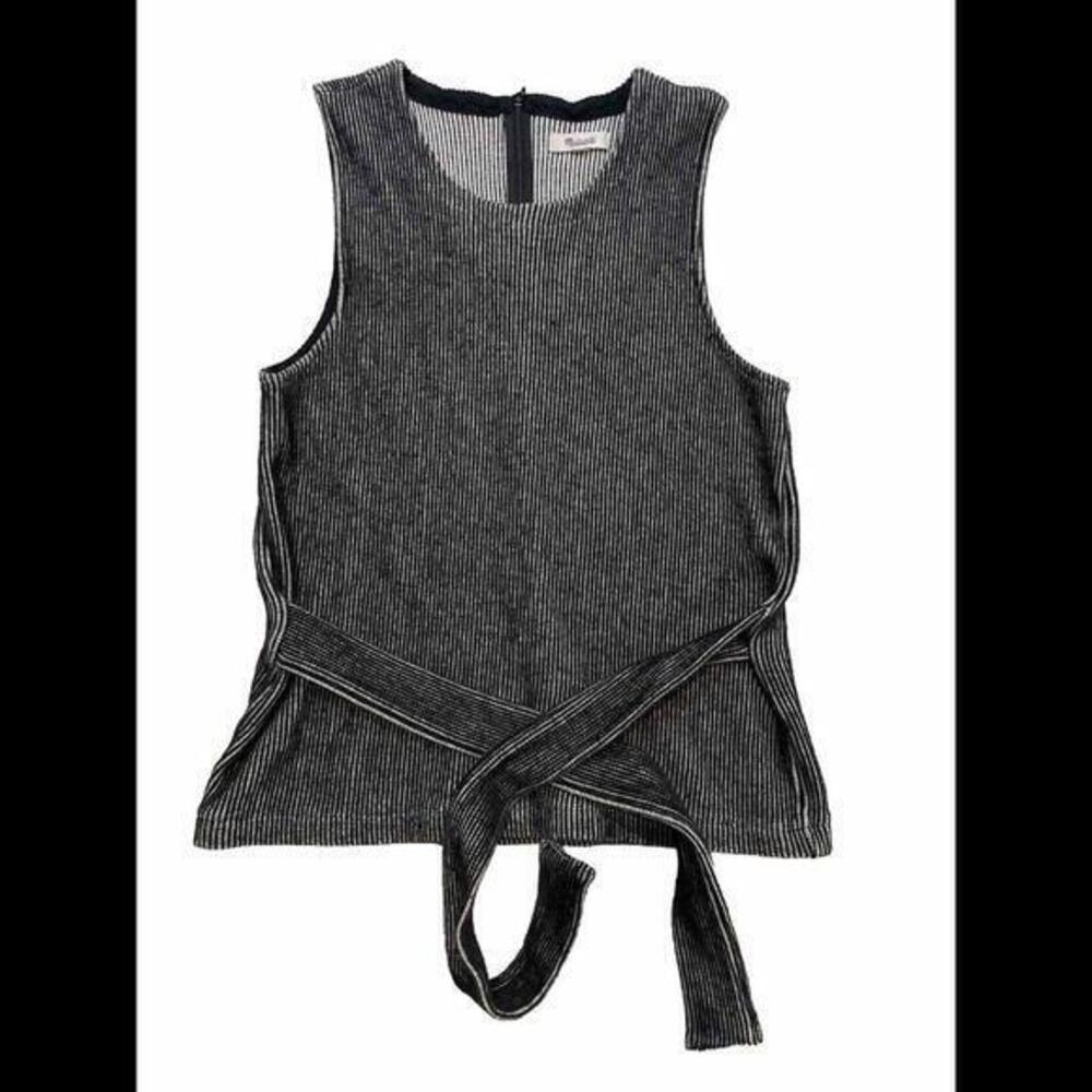 Madewell French Rib Tie Waist Sleeveless Tank Womens M Gray F8390